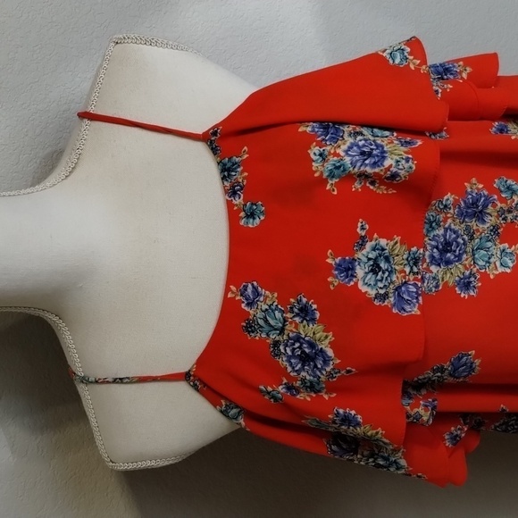 Line Up 143 Story Mini Floral Dress Red Blue Size Large - Picture 4 of 9